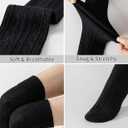Women's Thigh High Socks - Over The Knee, Cable Knit Warm Boot Socks, Stretchy Cotton Blend Long Sock for Women (7, Black Black)