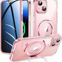 WASTROYAL Privacy Case for iPhone 13/iPhone 14 with 360°Stand [Built-in Anti Peeping Screen Protector] [Compatible with MagSafe] [Magnetic Ring ] Full Body Protective Phone Cover 6.1", Pink