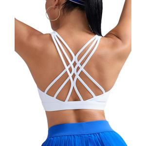 RUNNING GIRL Sports Bras for Women Medium Support, Criss-Cross Strappy Sports Bra Workout Yoga Bra with Removable Cups (XL, White)