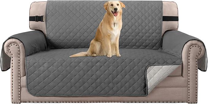 DEMORI Reversible Couch Cover for 2 Cushion Couch Water Resistant Loveseat Washable Furniture Cover with Non-Slip Elastic Strap for Dogs, Pets, Kids(Oversized Loveseat, Charcoal Grey)