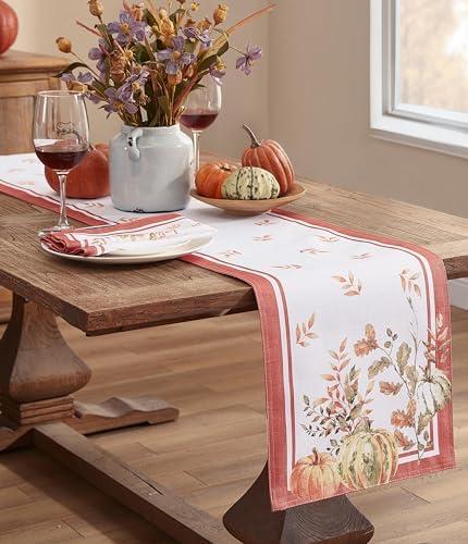 Home Bargains Plus Thanksgiving Contemporary Orange Pumpkin Table Runner, 70 Inch Long, Fall Harvest Easy Care Table Runner