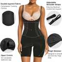 SHAPERX Women's Shapewear Bodysuit Smoothing Tummy Control Body Shaper with Adjustable Straps Comfortable Mid-Thigh Shorts (Black, M)