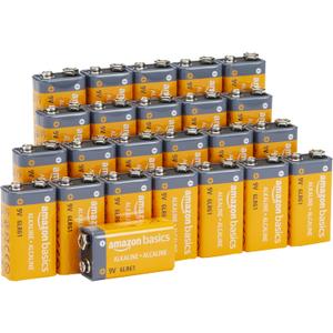 Amazon Basics 24-Pack 9V Alkaline Batteries, 5-Year Shelf Life - for Smoke/CO Detector, Electronics & Audio