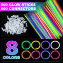 YixangDD 500 PCS Ultra Bright Glow Sticks, 8 Inch Glow Sticks Bulk Party Pack, Light Up Sticks for Glow Bracelets, Necklaces, Concerts, Christmas, Party Supplies with 500 Connectors