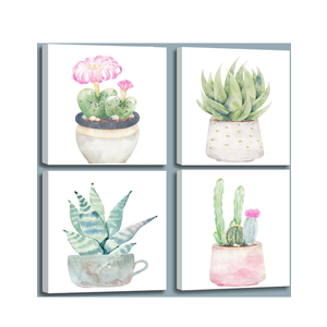 msspart Cactus Bathroom Decor Wall Art, Succulent Pictures Canvas Print, Green Plants Paintings for Bedroom Living room Office Decoration - 16" X 16" (Cactuses Vary)