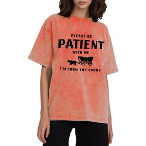 Womens Acid Wash Vintage Shirts Please Be Patient with Me I'm from The 1900s Print T Shirt (Orange, L)