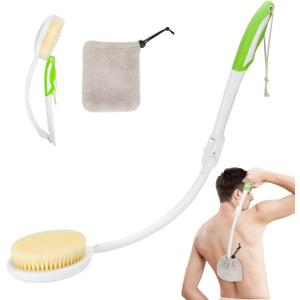 Back Scrubber Bath Brush for Shower Curved Long Handle, Foldable Handled Shower Body Brush Whith Absorbent Microfiber Bag Can Quickly Dry Your Back