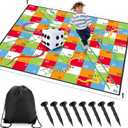 Realspring 9.8 ft Giant Snakes and Ladders Game Playing Mat with 6 Nails 14 Inch Inflatable Dice and Storage Bag Floor Snake and Ladder Board Game Big Size for Both Indoor and Outside