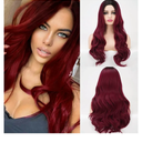 Long Ombre Red Wavy Wig for Women 26 Inch Middle Part Curly Wavy Wig Natural Looking Synthetic Heat Resistant Fiber Wig for Daily Party Use