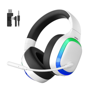 2.4Ghz Wireless Gaming Headset for PS5, PS4, PC, Mac, Bluetooth 5.4 Gaming Headphones with Noise Canceling Mic, 70H Battery, Surround Sound, Lay-Flat & Foldable - RGB White