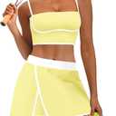 Nirovien Womens Workout Sets 2 Piece Tennis Skort Sets Golf Athletic Outfits Sports Bra and Skirt Gym Yoga Clothes (Yellow, L)