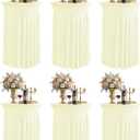 KeyWave Cocktail Table Tablecloth with Skirts - 24x43 Inch Wavy Spandex High Top Cocktail Table Covers, Ruffle Drape Highboy Tablecloth Reusable for Party Wedding Cake Standing Table, Ivory, 6 Pack