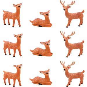 9Pcs Mini Sika Deer Figurines Miniature Forest Deer Family Figures Set Plastic Cake Toppers for DIY Moss Succulent Lansacpe Terrarium Birthday Party Home Decors