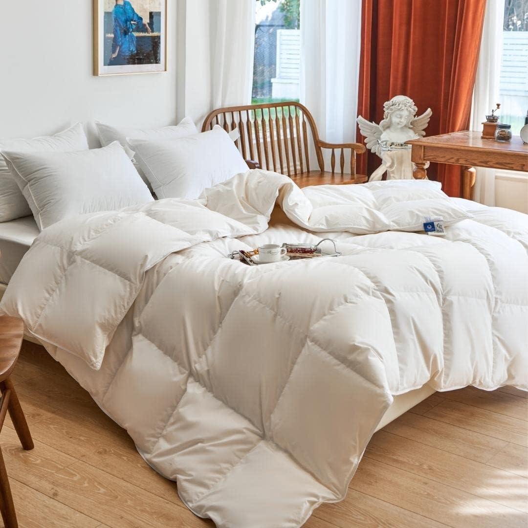 Feather Down Comforter Queen Size-Made in Canada-Oeko Tex 240TC Cotton Shell-Canadian Feather&Down Duvet Insert All Season-Hotel Down Duvet Insert-Cotton Duvet with Loops