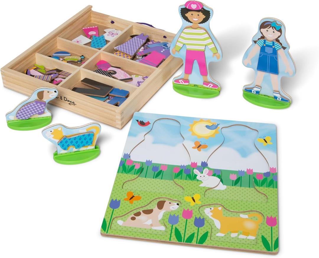 Melissa & Doug Best Friends Magnetic Dress-Up Wooden Dolls Pretend Play Set (78 pcs)