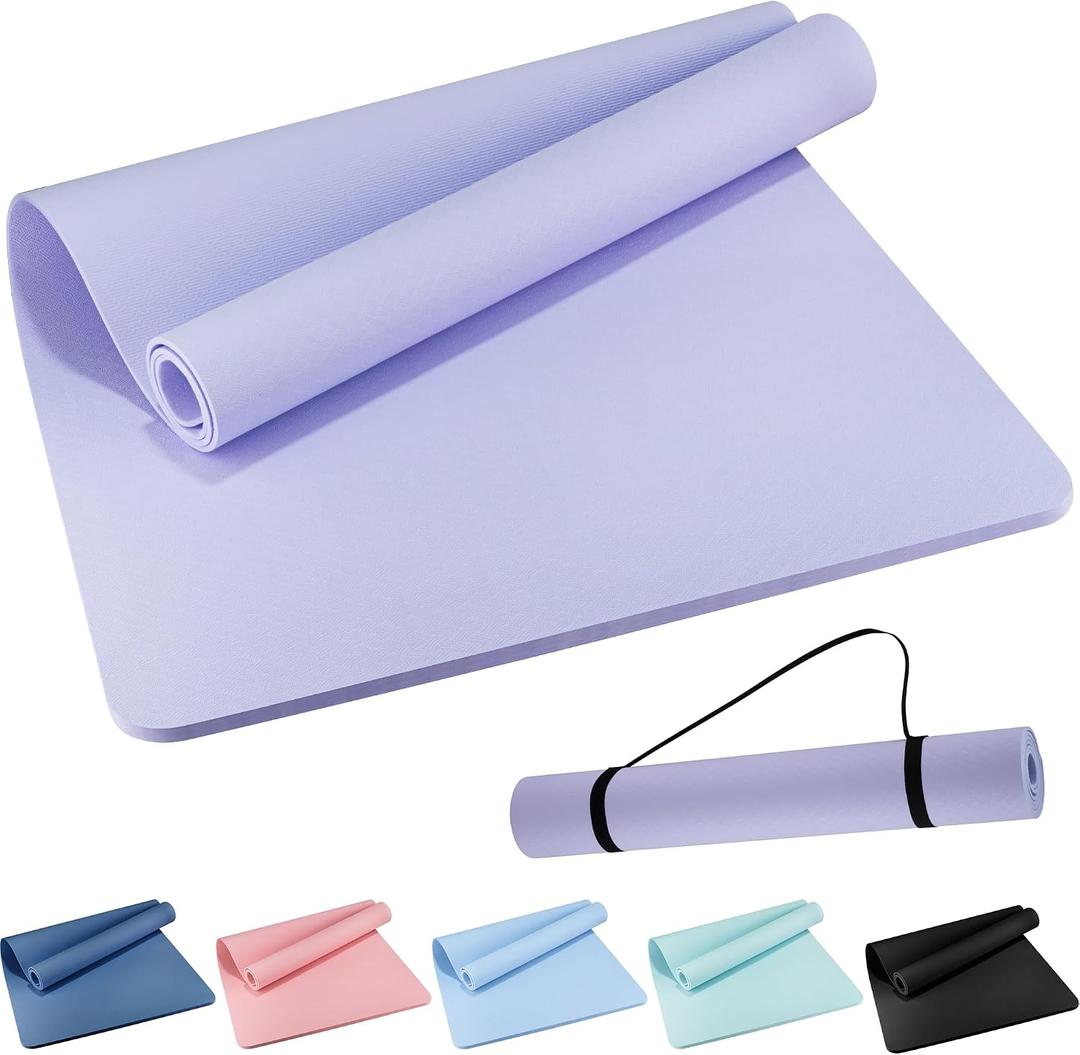 Extra Wide Yoga Mat 72" x 32", 6mm Non Slip TPE Exercise Mat with Carrying Strap, Large Workout Mat for Yoga, Pilates, Stretching, HIIT & Home Gym