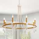 WUZUPS Wagon Wheel Chandelier Rustic Farmhouse Industrial Round Pendant Light Fixture with Clear Crystal for Dining Room Kitchen Island, H 28.3" x W 30.3", E12 Base, Gold White, 28.3" H x 30.3" W x 39.4" H