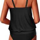 Yonique Two Piece Tankini Swimsuits for Women Blouson Bathing Suits Modest Swimwear (Black, M)