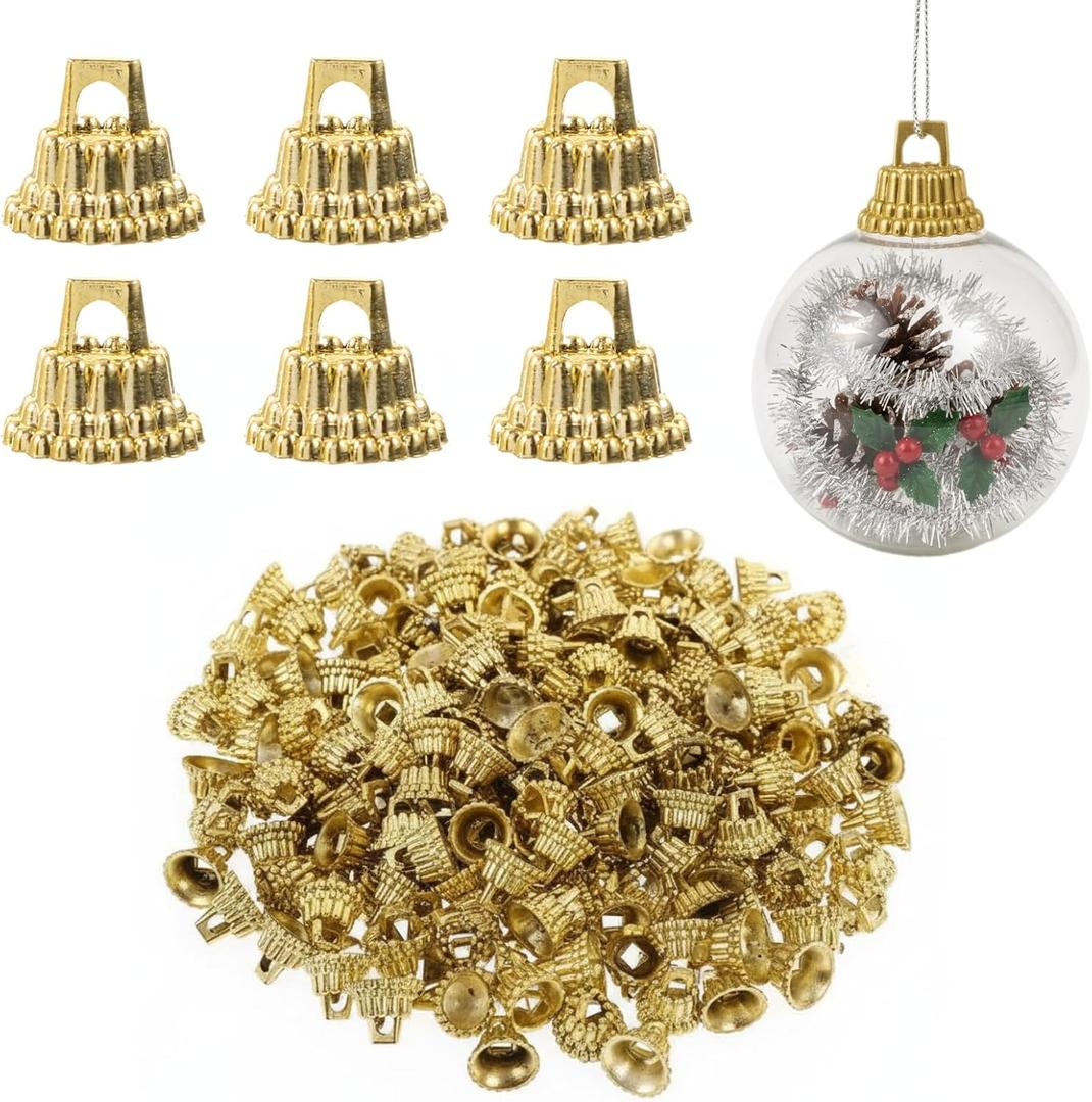 200Pcs Christmas Ornament Caps, 0.51Inch Plastic Gold Ball Ornament Tops Covers Replacement for DIY Crafts Christmas Decorations