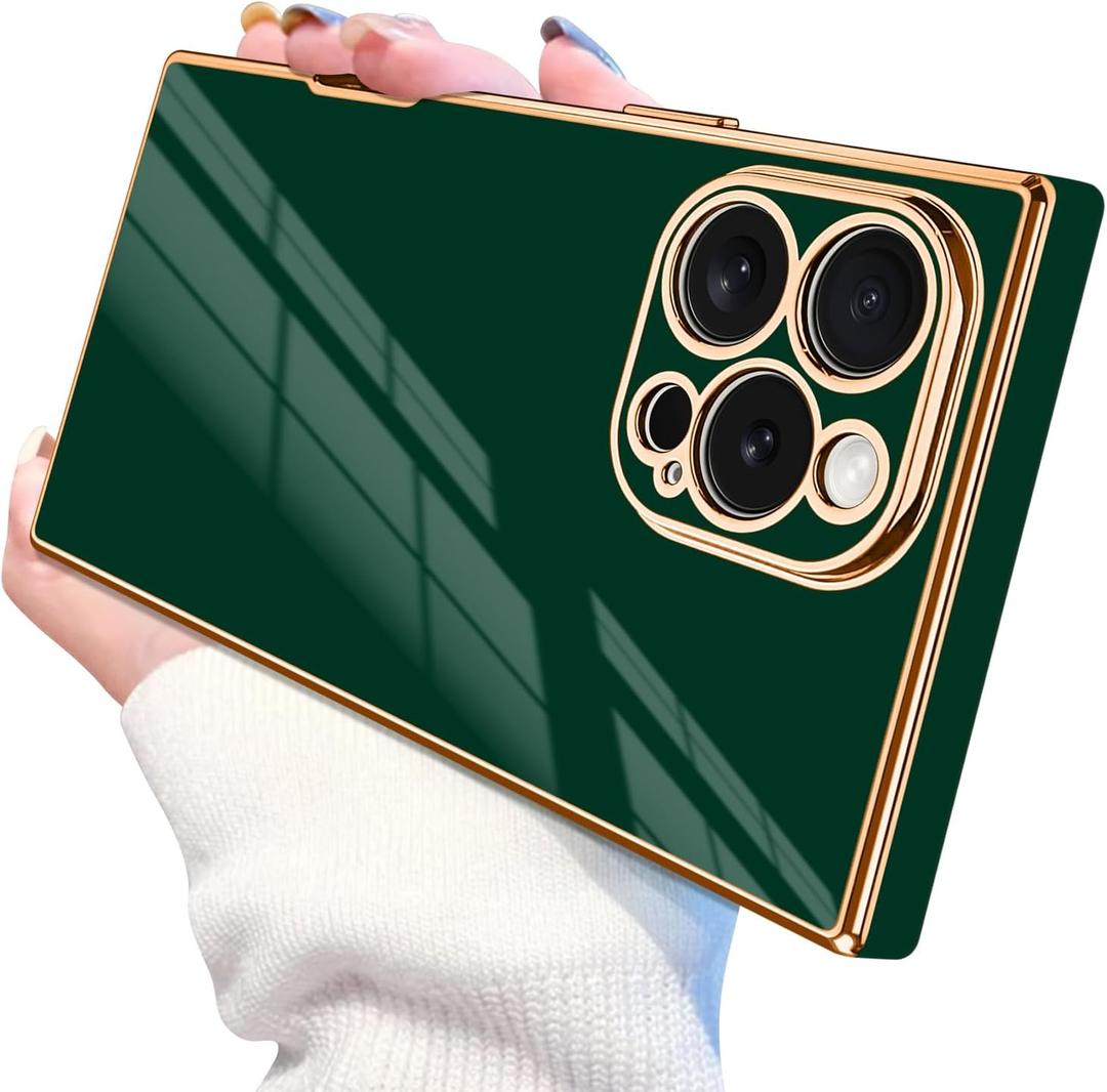 Designed for iPhone 16 Pro Max Case Rectangle, Works with Magnetic Wireless Charging, Full Lens Protection, Flexible TPU Electroplated Edge for Women Men Phone Case for iPhone 16 Pro Max Green