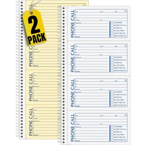 1InTheOffice Phone Message Book 2 Part Carbonless, 5" x 3 3/8" 2-Part Carbonless, 400-Set Book - 2 Pack