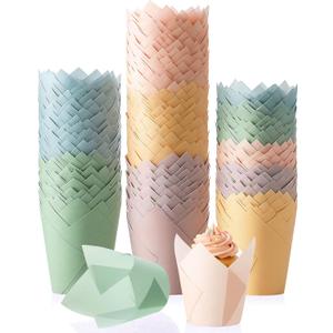 Havawish 500 pcs Tulip Cupcake Liners, Party CupCake Baking Liners Greaseproof Wrappers Muffin Liner Holders for Wedding Birthday Baby Shower Holiday Party Baking Cups(Morandi Colors,Standard Size)