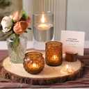 DARJEN Amber Votive Candle Holders Set of 24- Round Candle Holders Bulk, Glass Candle Holder for Vintage Decoration, Tea Lights Candle Holders for Wedding Home Party & Gift