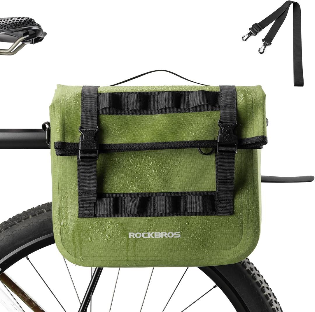 ROCKBROS Bike Panniers 15L Capacity Waterproof Bike Rack Bag Bicycle Panniers for Cycling Commuting Bikepacking Green