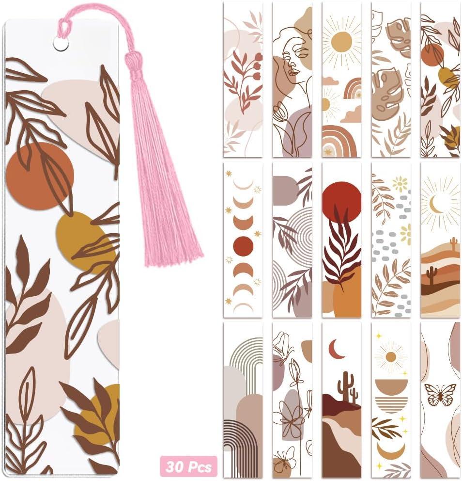 Peacoblue 30pcs UV DTF Bookmarks Transfer Stickers Wraps Bohemian Minimalism for Women Men Reading, Waterproof Bookmarkers Decal(No Blank Bookmarks) for Acrylic Plastic Metal Blank Bookmark