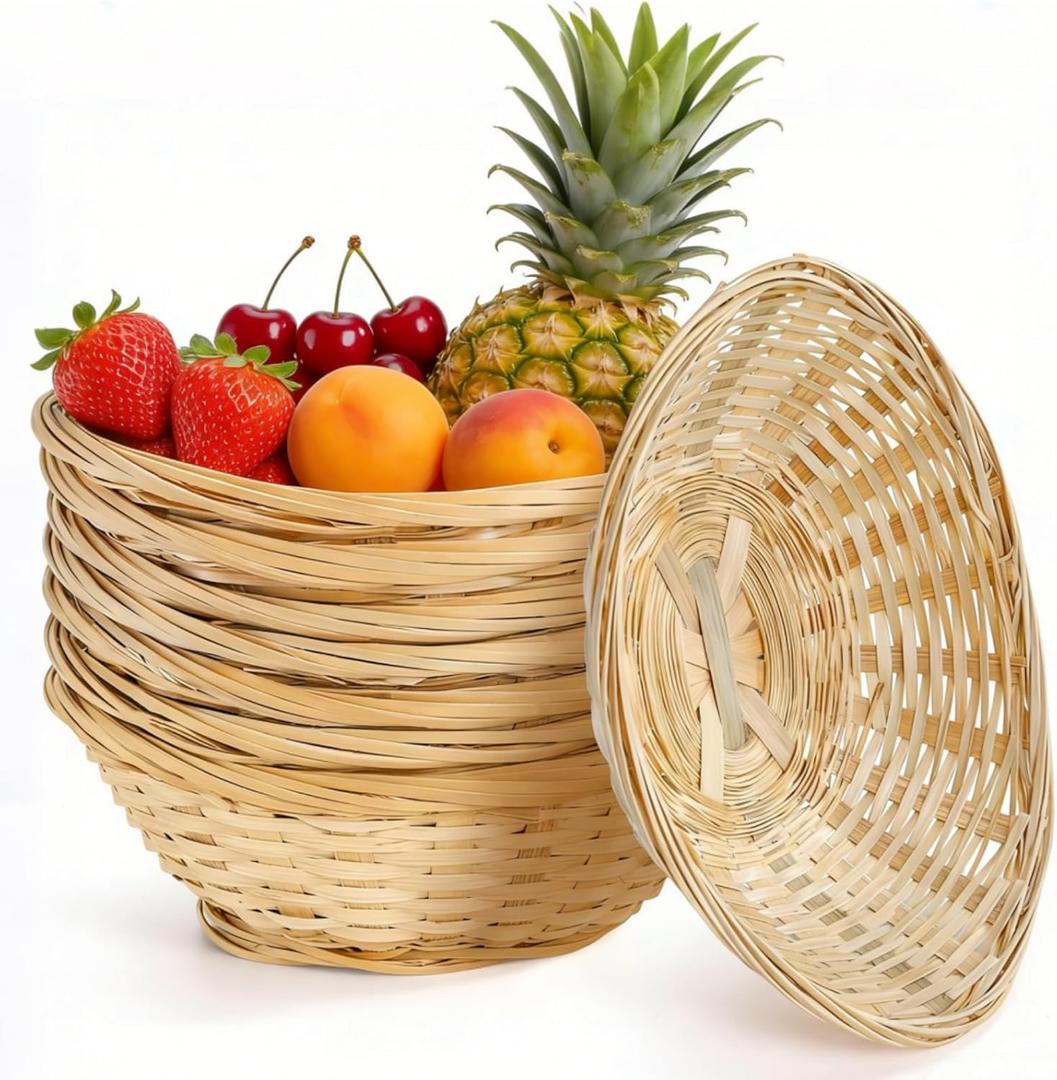 ZAVOOS 8 Pack Bamboo Bread Basket, 9.5'' x 7.3'' x 3.2'' Oval Gift Baskets for Serving, Natural Bamboo Woven Small Berry Fruit Tray Food Storage Bin for Home, Kitchen, Restaurant