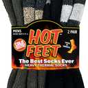 HOT FEET Thermal Socks for Men - Extreme Cold Weather, 2 Pack Thick Warm Socks, Winter Insulated, Size 6-12.5 (Black / Green)