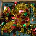 5ft Gold Pre Lit Collapsible Pop Up Christmas Tree,Glittery Golden Tinsel Artificial Pencil Xmas Trees with Red & Green Sequins and Colorful LED Lights for Indoor and Outdoor Decoration