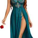 Avidlove Sexy Lingerie for Women Lace Mesh Babydoll Sleepwear Side Split V Neck Nightgown for Honeymoon Anniversaries, Medium