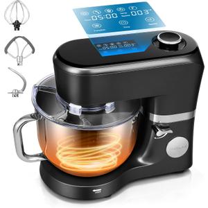 VIVOHOME Stand Mixer with Fermentation, One-Touch Presets Electric Dough Mixer with 6 Qt Bowl, Kitchen Standing Mixer for Baking, Cake with Flex Edge Beater, Bread Hook, Whisk, Black