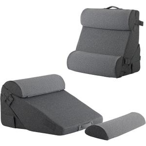 Bedluxe Adjustable 4pcs Bed Wedge Pillow Set, Memory Foam Wedge Pillow Post Surgery for Back, Neck, Leg Pain Relief, Pillow Wedge for Sleeping, Sitting up in Bed, Acid Reflux and GERD, Dark Grey (Adjustable 9&12 Inch + 2 Head Pillow)
