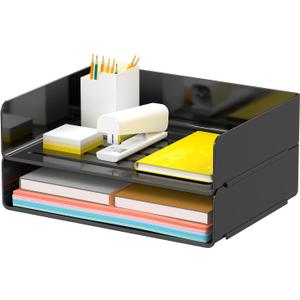 Desk Organizer, Stackable Paper Letter Tray, Desktop File Paper Holder Office Organization School Supplies (Black)