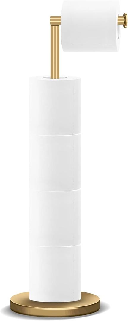 RRM Toilet Paper Holder Stand, Bathroom Free Standing Toilet Paper Holder with Reserve Storage 3-4 Toilet Paper Rolls (Golden)