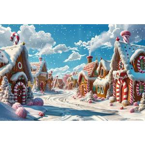 Pnylzzyxh Candyland Christmas Backdrop Christmas Village Town Backdrops for Kids Winter Party Decorations Photography 10x8ft Cartoon House Xmas Holiday Background Baby Shower Studio Props (Blue)