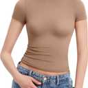 PUMIEY Women's Crew Neck Short Sleeve Tops Double Lined Slim Fit T Shirts Basic Tee Smoke Cloud Pro Collection, Small