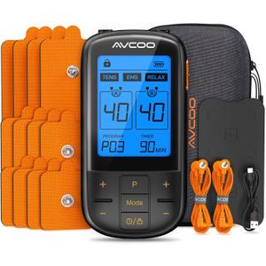 3-in-1 TENS Unit with 32 Modes, Dual Channel EMS Muscle Stimulator with 40 Intensities for Gradual Pain Relief Therapy, Rechargeable Electronic Pulse Massager with 12 Electrode Pads, EVA Case