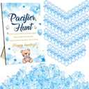 Thyle 51 Pcs Blue Bear Pacifier Hunt Baby Shower Games Include Neutral Bear Themed Hunt Sign and 50 Acrylic Pacifiers for Blue and Brown Baby Shower Game Decoration Gift Sets Gender Reveal Party Decor