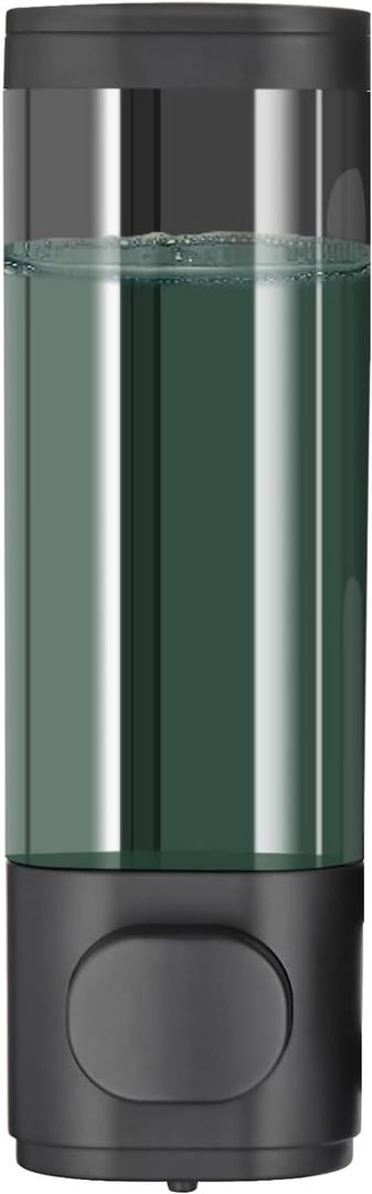 Manual Bathroom Wall Mounted Soap Dispenser, 10oz/300ml Single Black Bathroom Shampoo and Conditioner Dispenser, Clear Plastic Refillable Liquid Lotion Pump Dispenser and Organizer