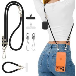 LAUDTEC Breakaway Cell Phone Lanyard Crossbody with key Utility Ring & 2Tabs,Adjustable Anti-Theft for iphone Strap,Premium Metal 360Carabiner,Universal Phone Neck &Wrist Lanyard for Travel,Black