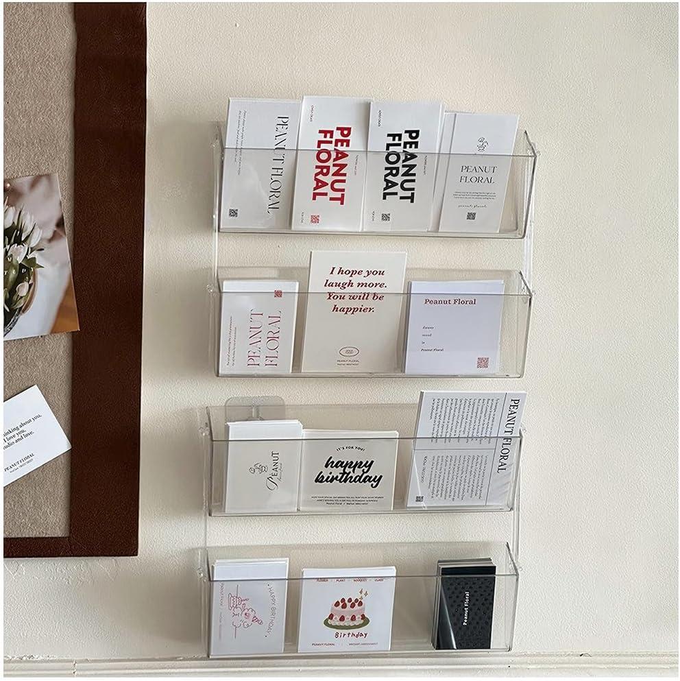 4 Pcs Greeting Card Display Stand, Wall Mount Graded Card Organizer Clear Acrylic Display Rack for Postcard /Brochure/Photos/Picture