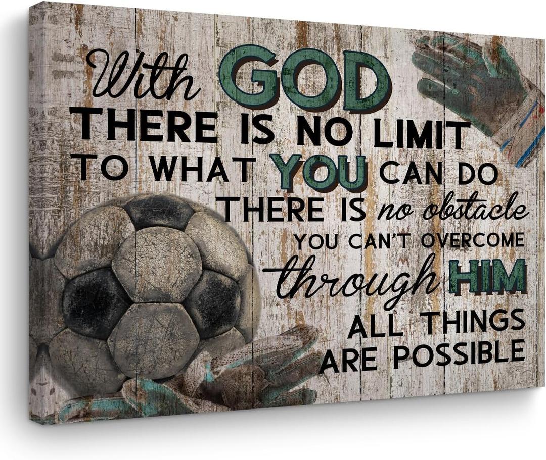 TBT Soccer Gifts Stuff Religious Soccer Canvas Wall Art Wall Decor Inspirational Boys Men Room Rustic Framed Posters Art Prints Artwork Pictures for Soccer Lovers Coach Gym Home Farmhouse Bedroom (15L" x 11.4W", Multi 0627)