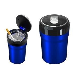 DXNQ Car Ashtray with Lid, Easy Clean Up Detachable Smokeless Ashtray with LED Blue Light, Portable Mini Ash Tray Cup Holder for Car Home Office Travel, Interior Auto Accessories (Blue, Larger)