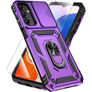 SunStory Phone Case for Samsung Galaxy A15 5G Case with HD Screen Protector & Slide Camera Cover & Rotated Ring Kickstand, [Military-Grade] Phone Case for Galaxy A15 5G (Purple)