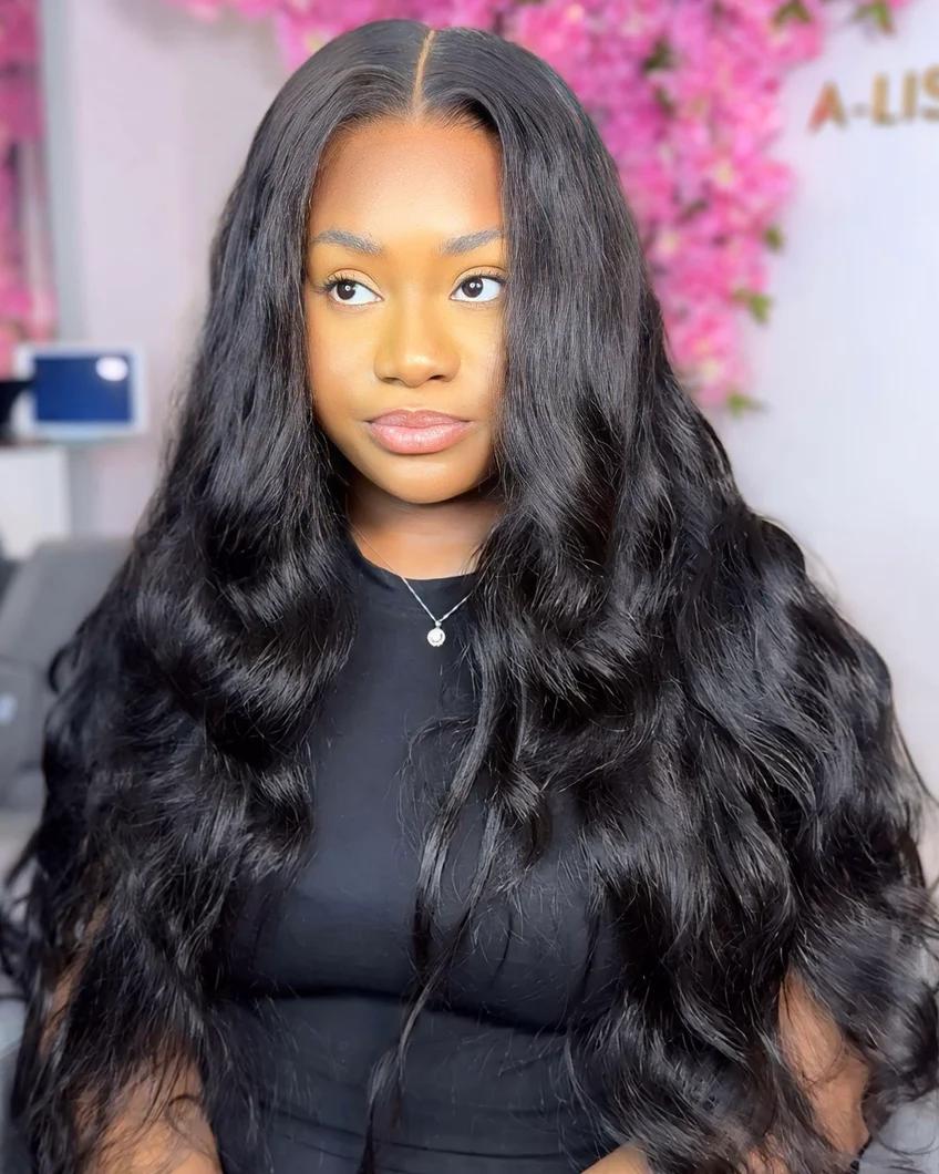 26 Inch 5x5 HD Lace Closure Wigs Human Hair Glueless Wigs Human Hair Pre Plucked Pre Cut Deep Wave Lace Front Wigs Human Hair Closure Wigs Human Hair 180% Density Natural Color