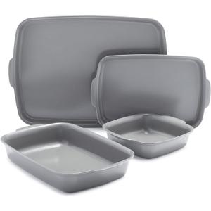 GreenPan Premiere Ovenware Healthy Ceramic Nonstick 4 Piece Bakeware Set, PFOA and PFAS-Free, Rectangular, Square, Quarter, Half Sheet Baking Pans, Warp-Free, Oven Safe to 600F, Dishwasher Safe, Gray