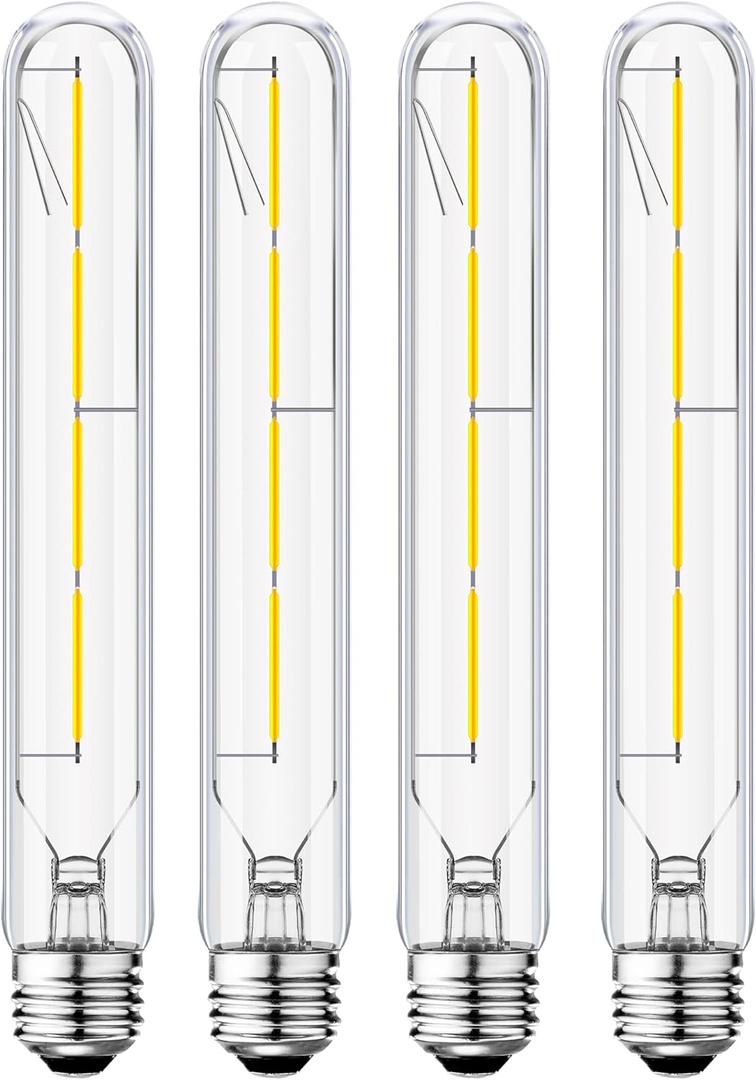 T10 Tubular Bulbs,E26 Dimmable Led Light Bulbs 4W Equal 40 Watt,4000K Daylight,8.9 Inches Long Led Tube Bulb,T10 Clear Glass Cover,4Pack.